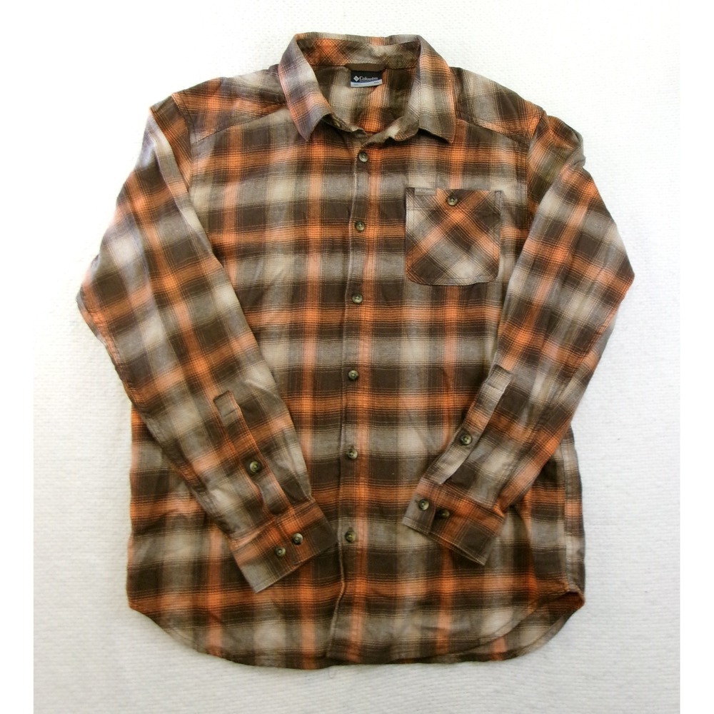 Columbia PFG Mens XXL Brown Orange Plaid Long Sleeve Button Down Shirt XM4718